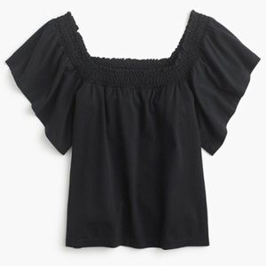 🌵J.Crew Smocked Square Neck Top Flutter Sleeve